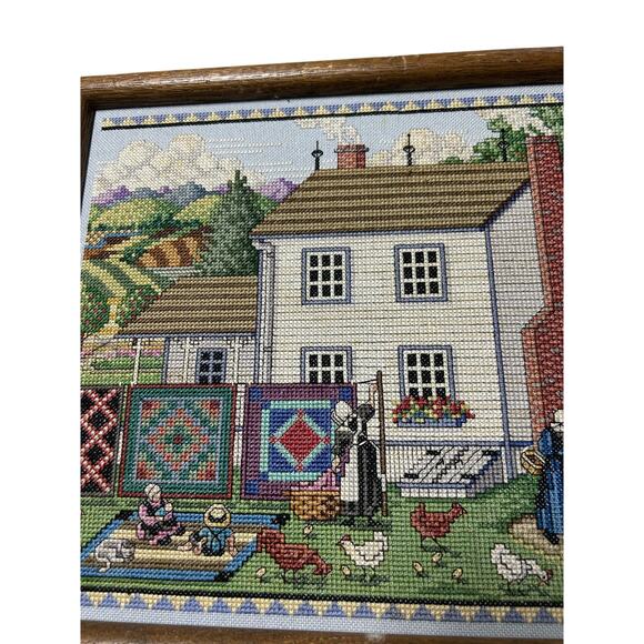 Stoltz Farm Needlepoint Amish Chickens Poultry Eggs Buggy Rooster House 1987 25” - Picture 5 of 7